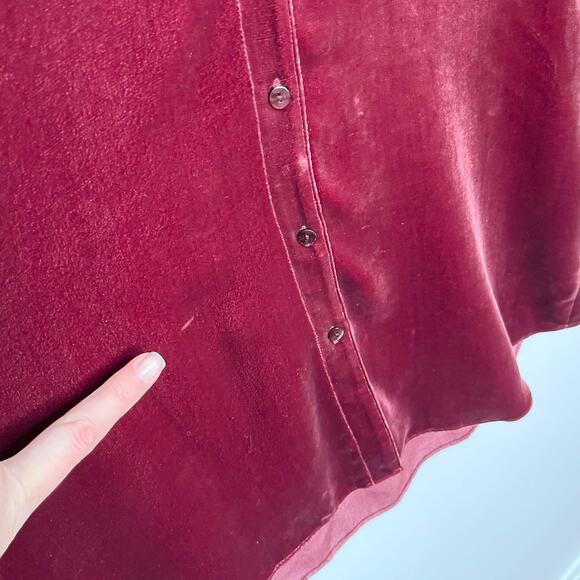 Eileen Fisher Womens Velvet Silk Blend Button Up Tunic Top XS Burgundy Lagenlook - Picture 8 of 10